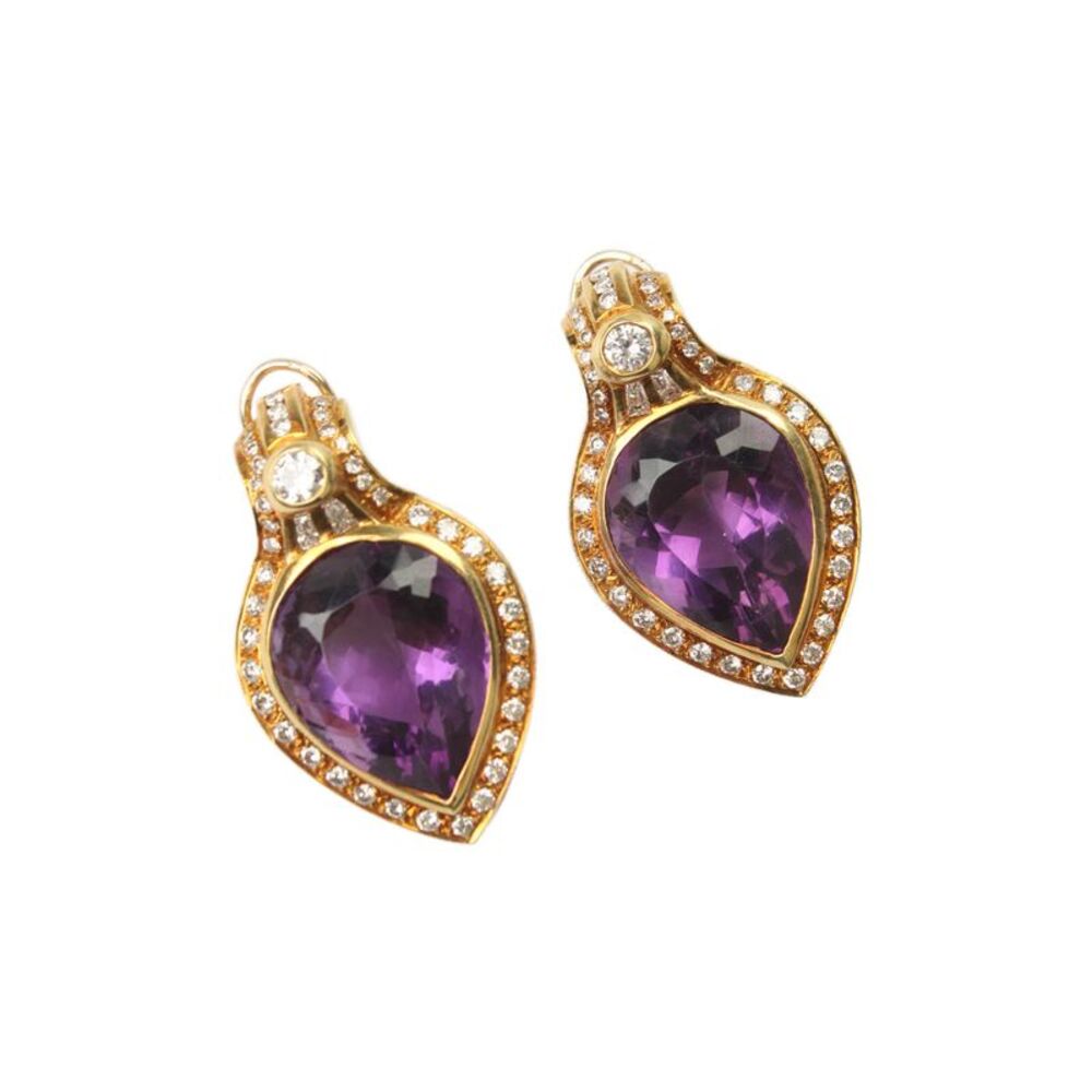 Designer Womens 2.9ct Diamond & Amethyst Earring 4K Yellow Gold 42g